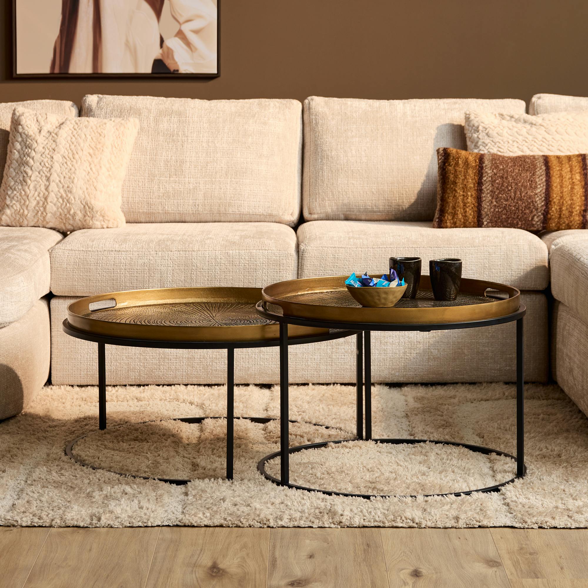 Table basse gigogne bronze à plateaux mobiles (lot de 2) KANO