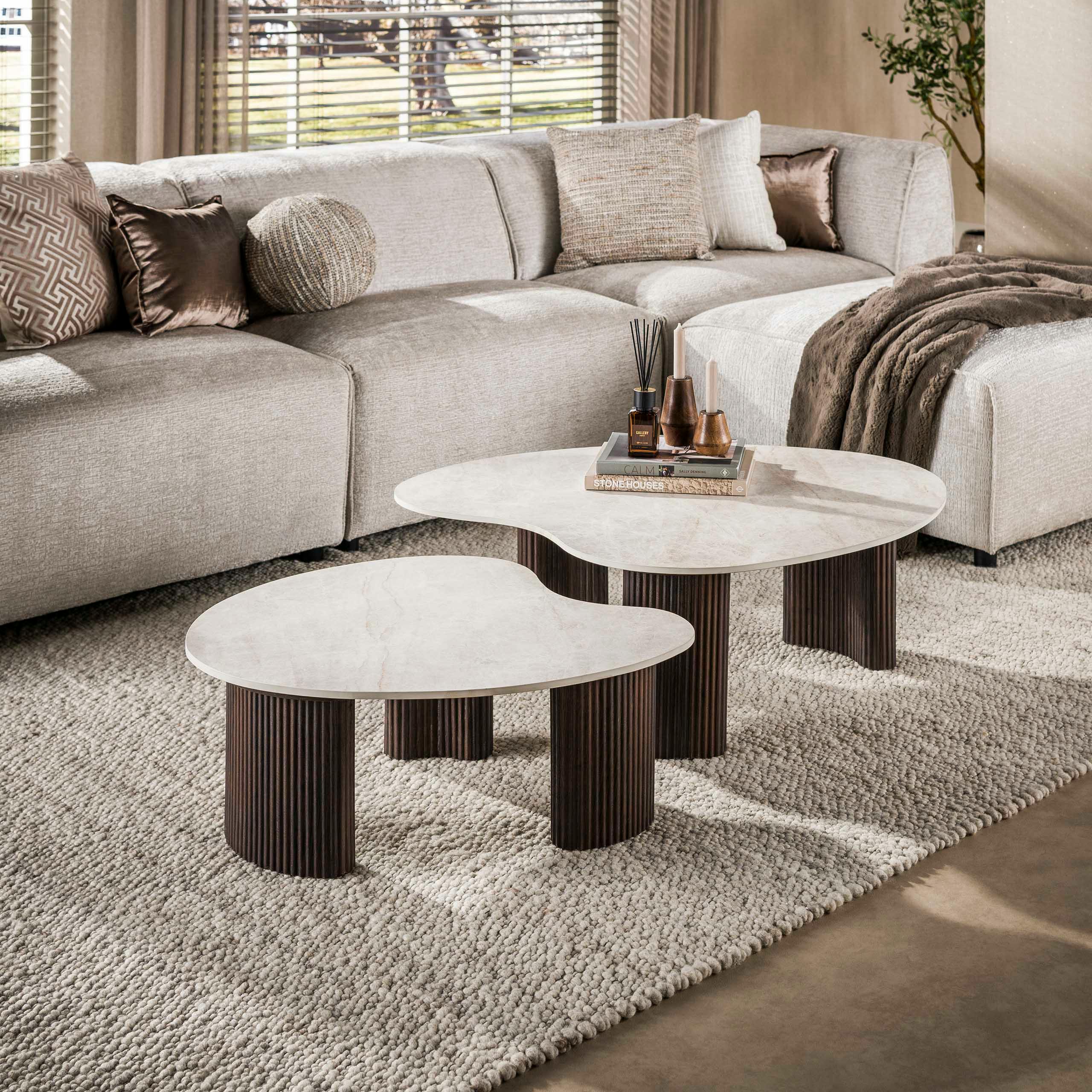 Table basse gigogne céramique 3D pieds foncés (x2) MAHAL