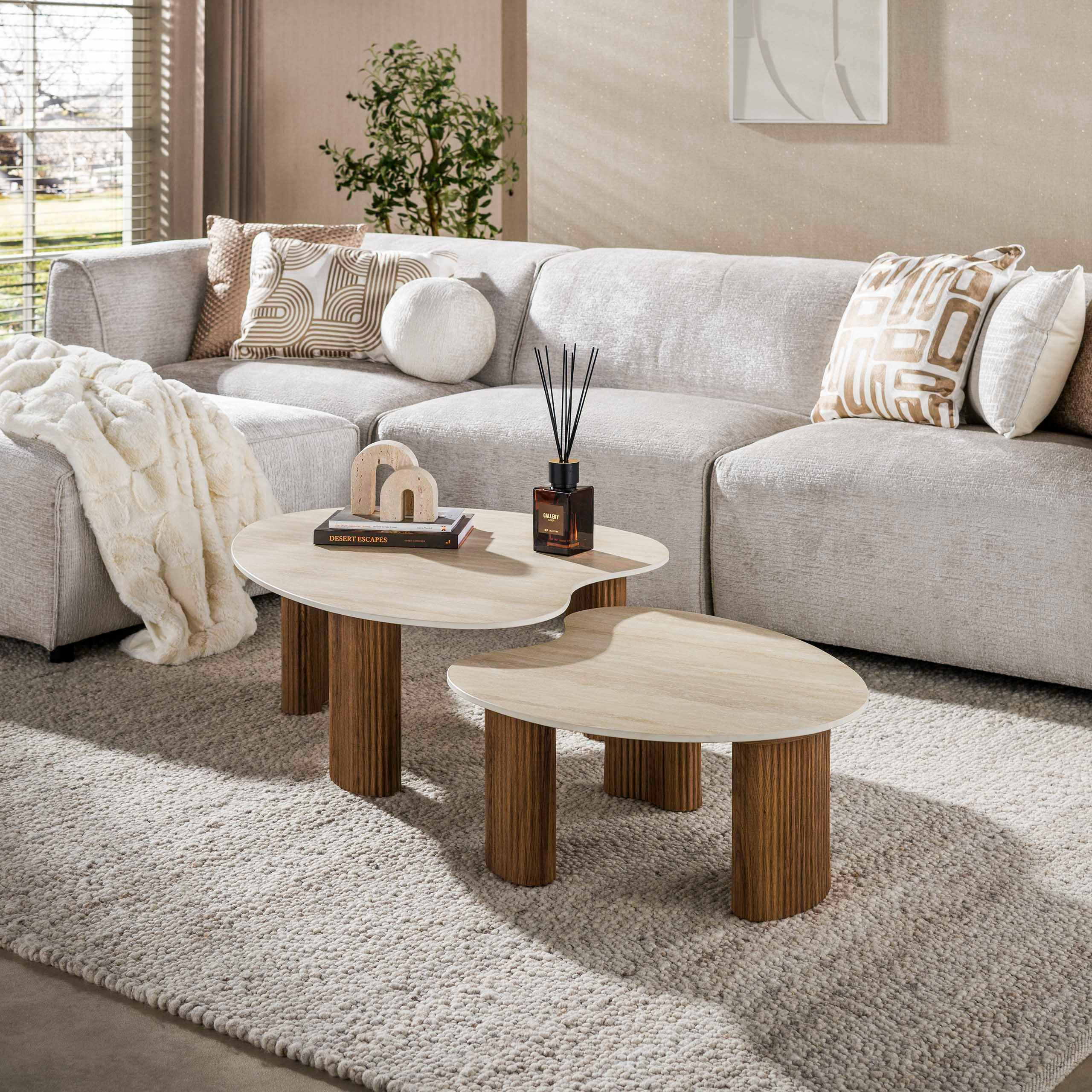 Table basse gigogne céramique 3D pieds rainurés (x2) MAHAL