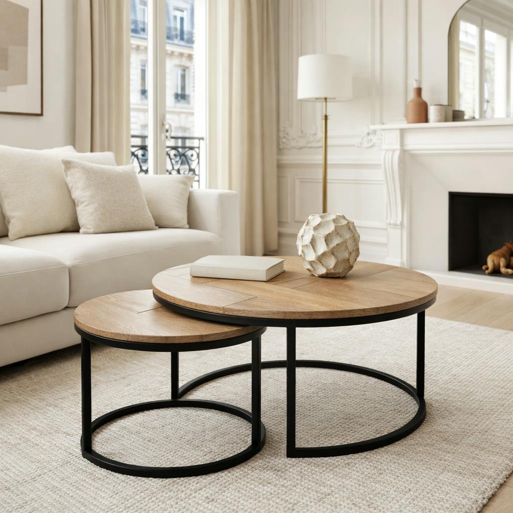 Table basse gigogne décor parquet clair (lot de 2) LEXTON