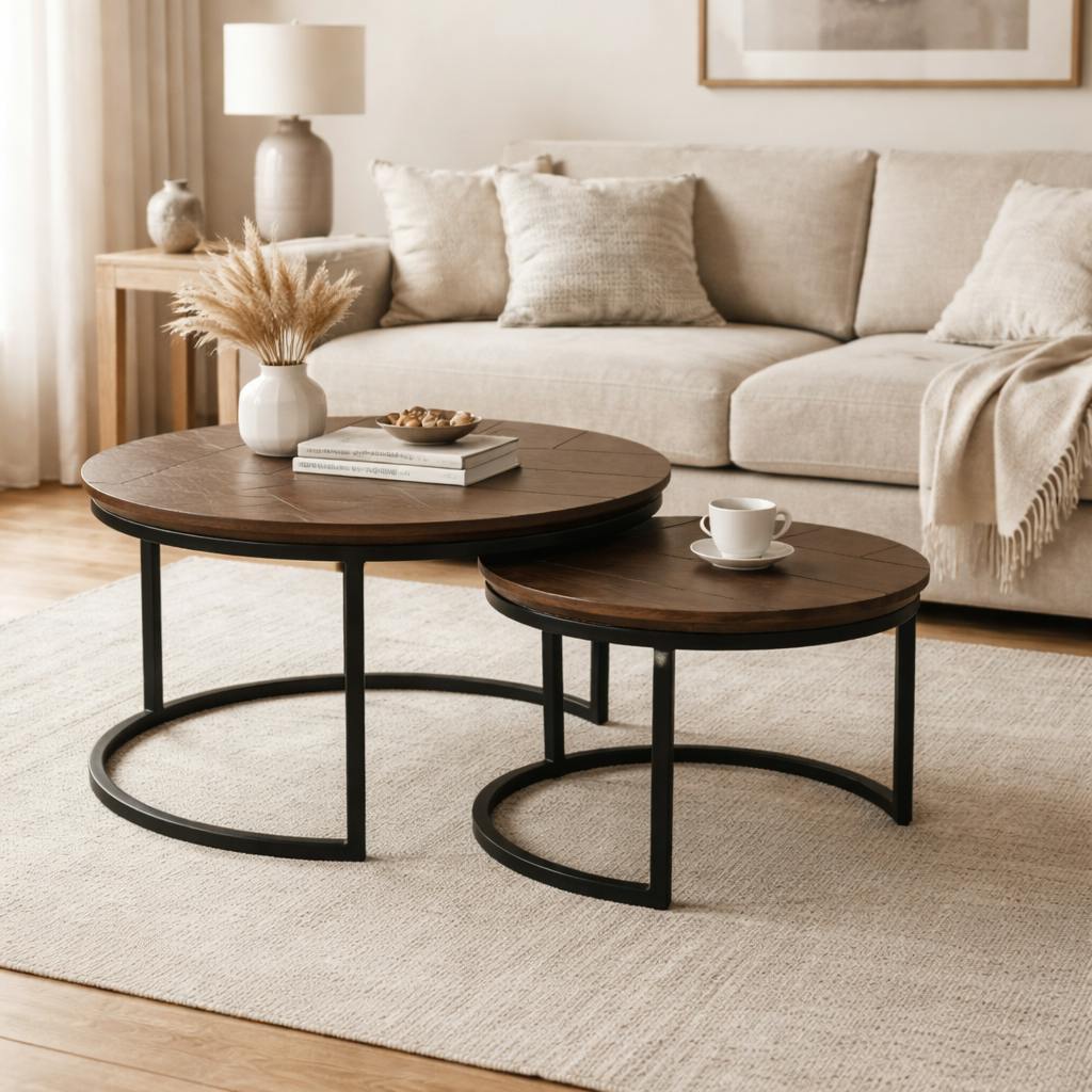 Table basse gigogne décor parquet foncé (lot de 2) LEXTON