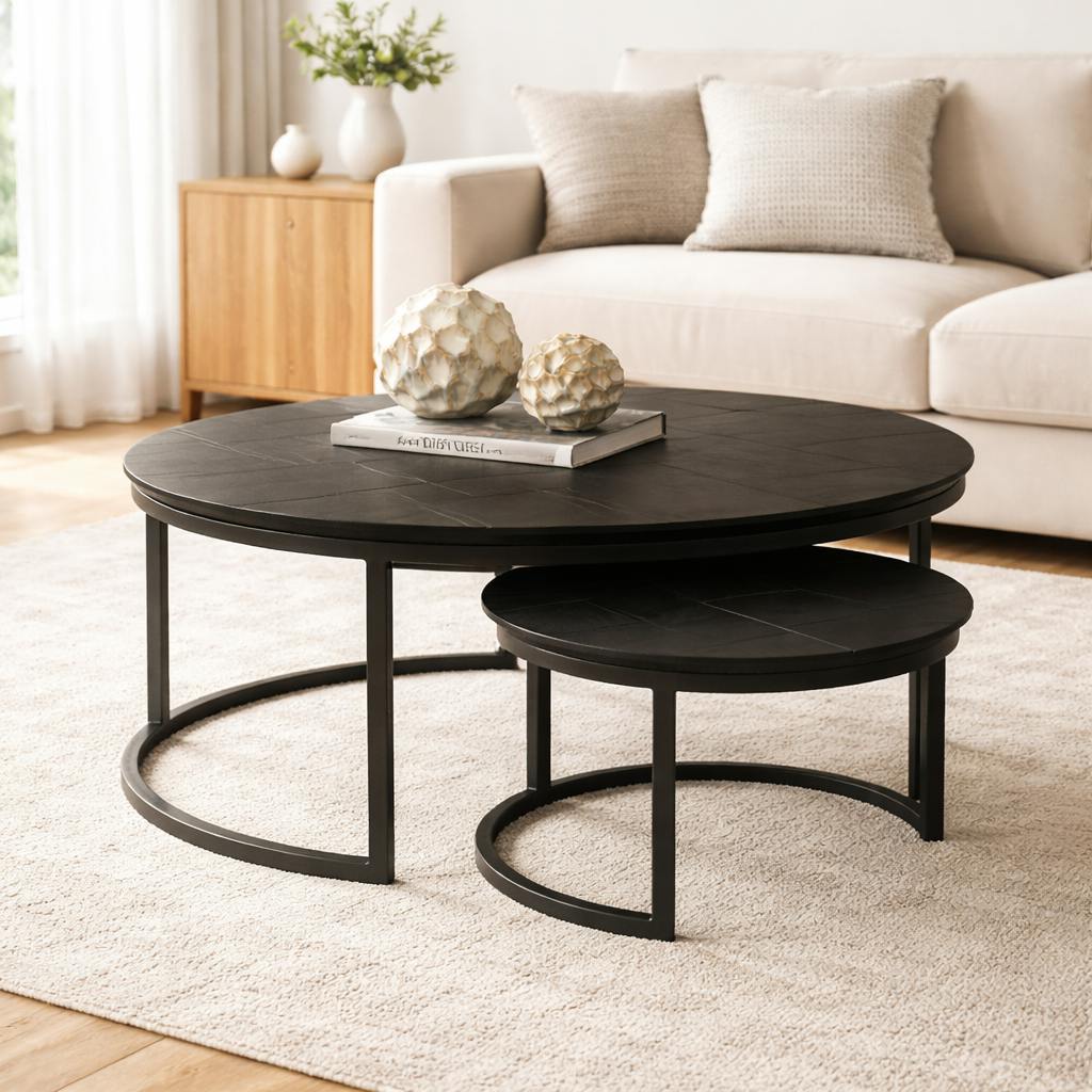 Table basse gigogne décor parquet noir (lot de 2) LEXTON