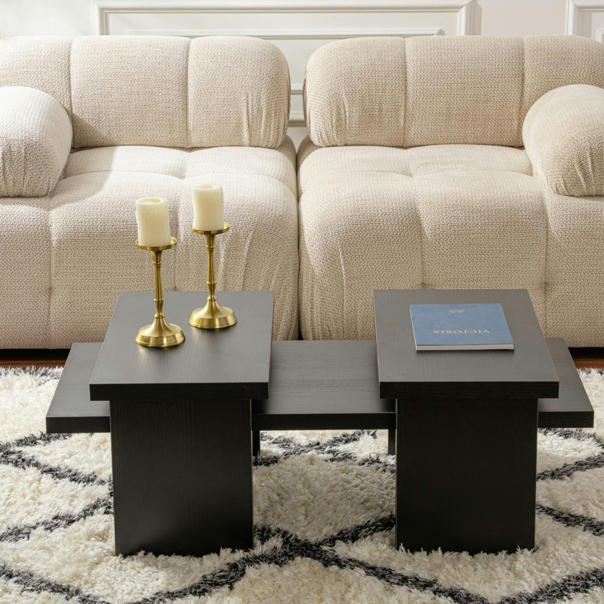 Table basse gigogne design – effet bois noir (3 pièces) MARFA
