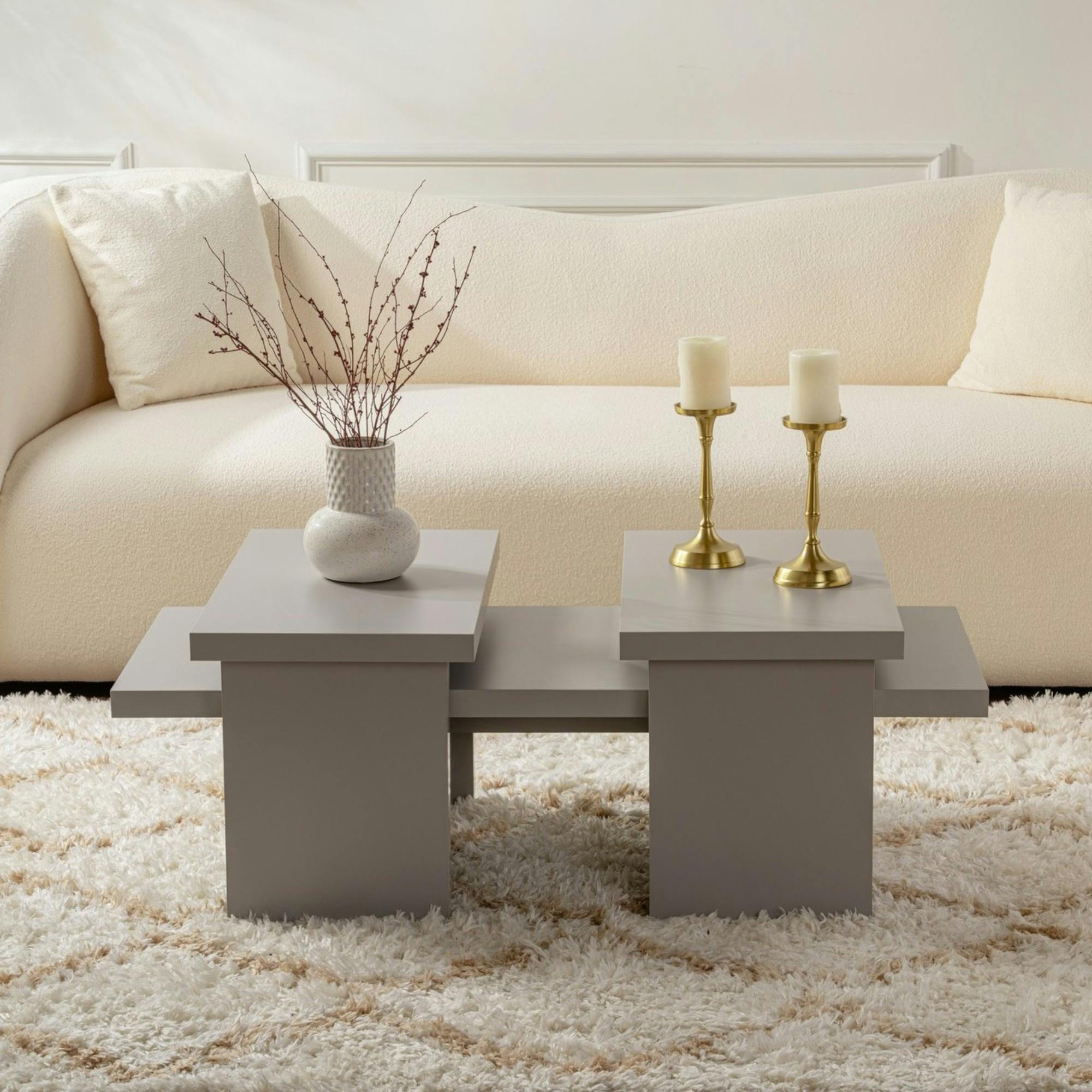 Table basse gigogne design – effet gris laqué (3 pièces) MARFA