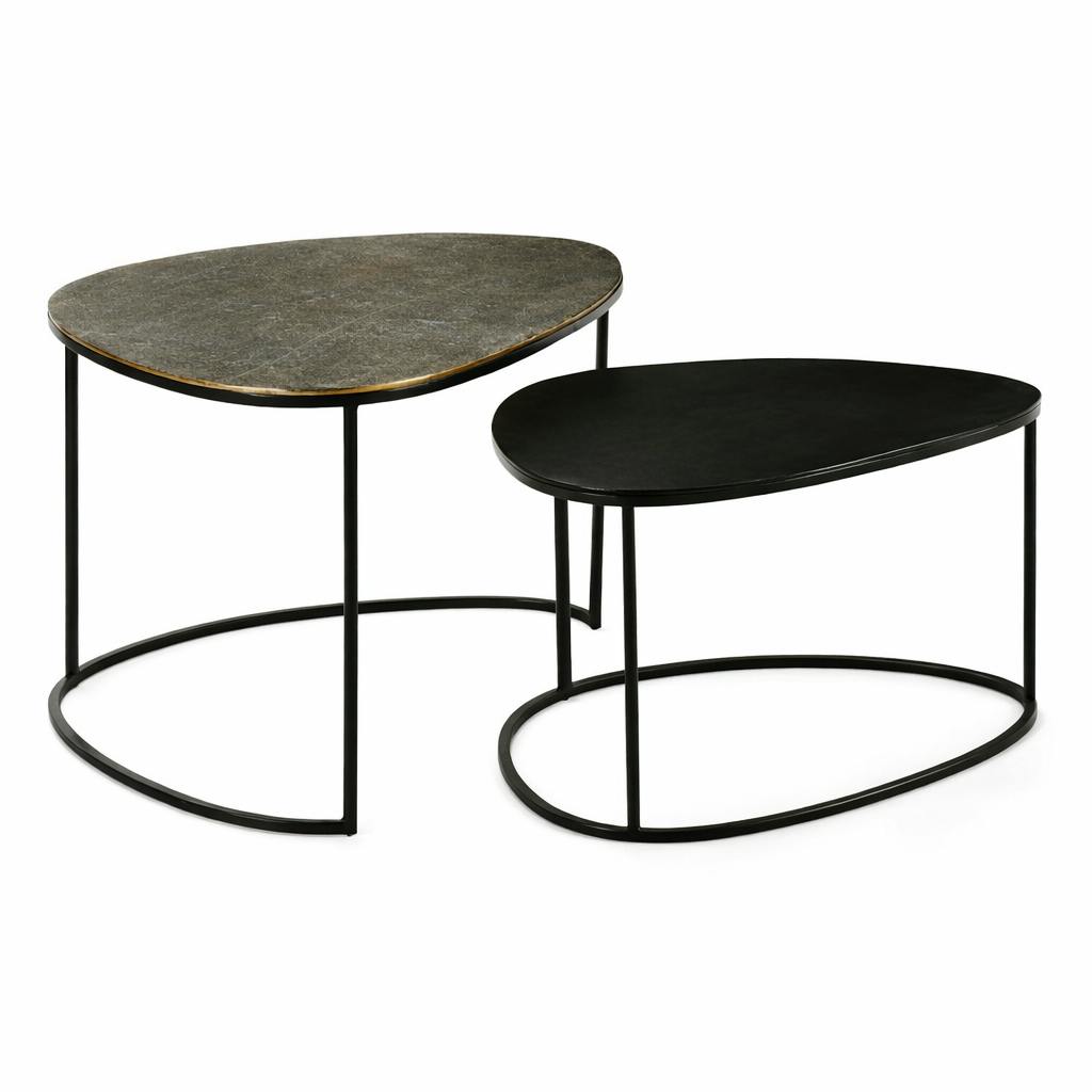 Table basse gigogne design organique noir et or (lot de 2) KANO