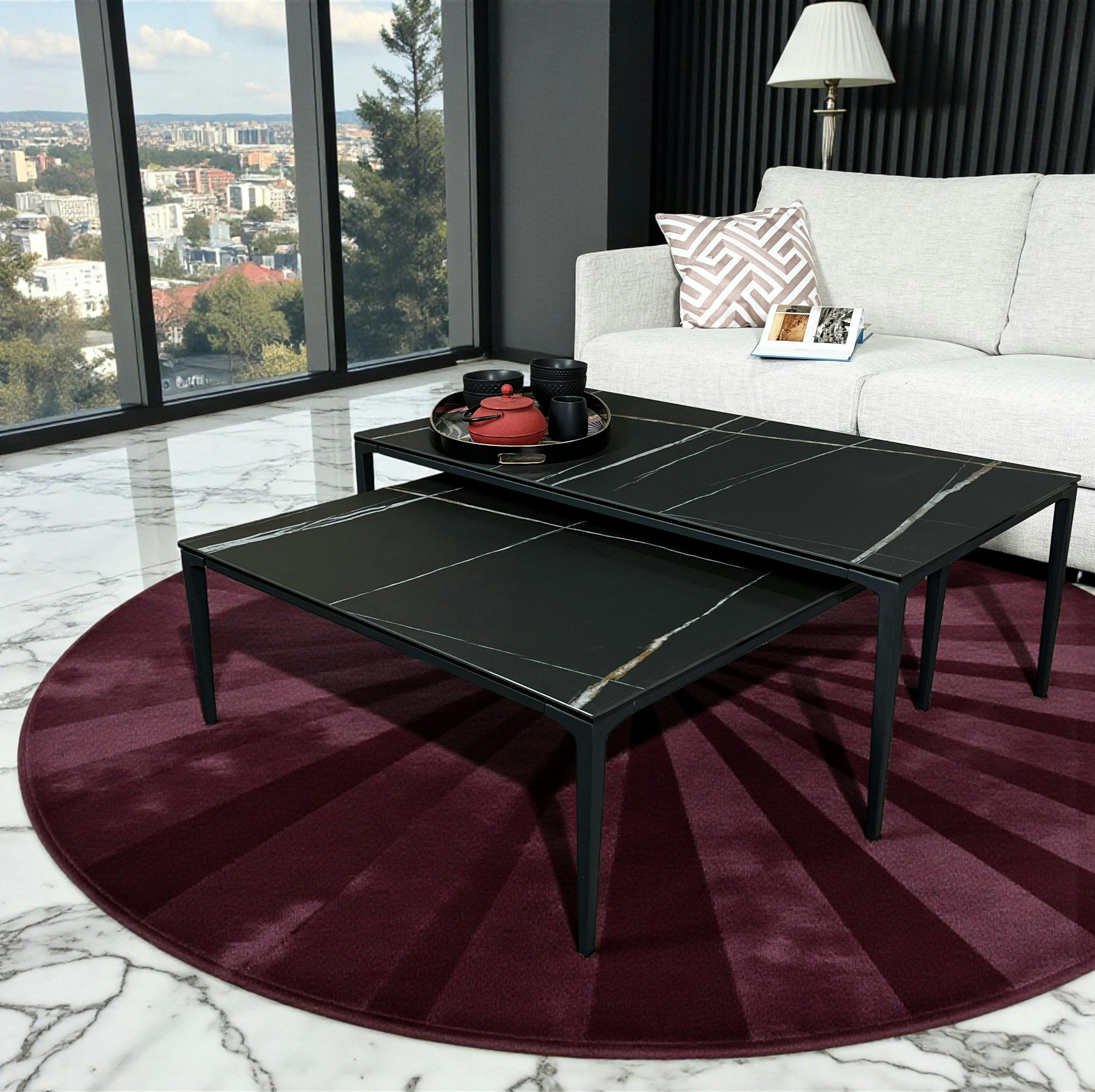 Table basse gigogne en céramique noire marbrée (lot de 2) LOMBARDIE