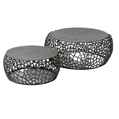 Tables rondes gigognes en metal gris de style contemporain