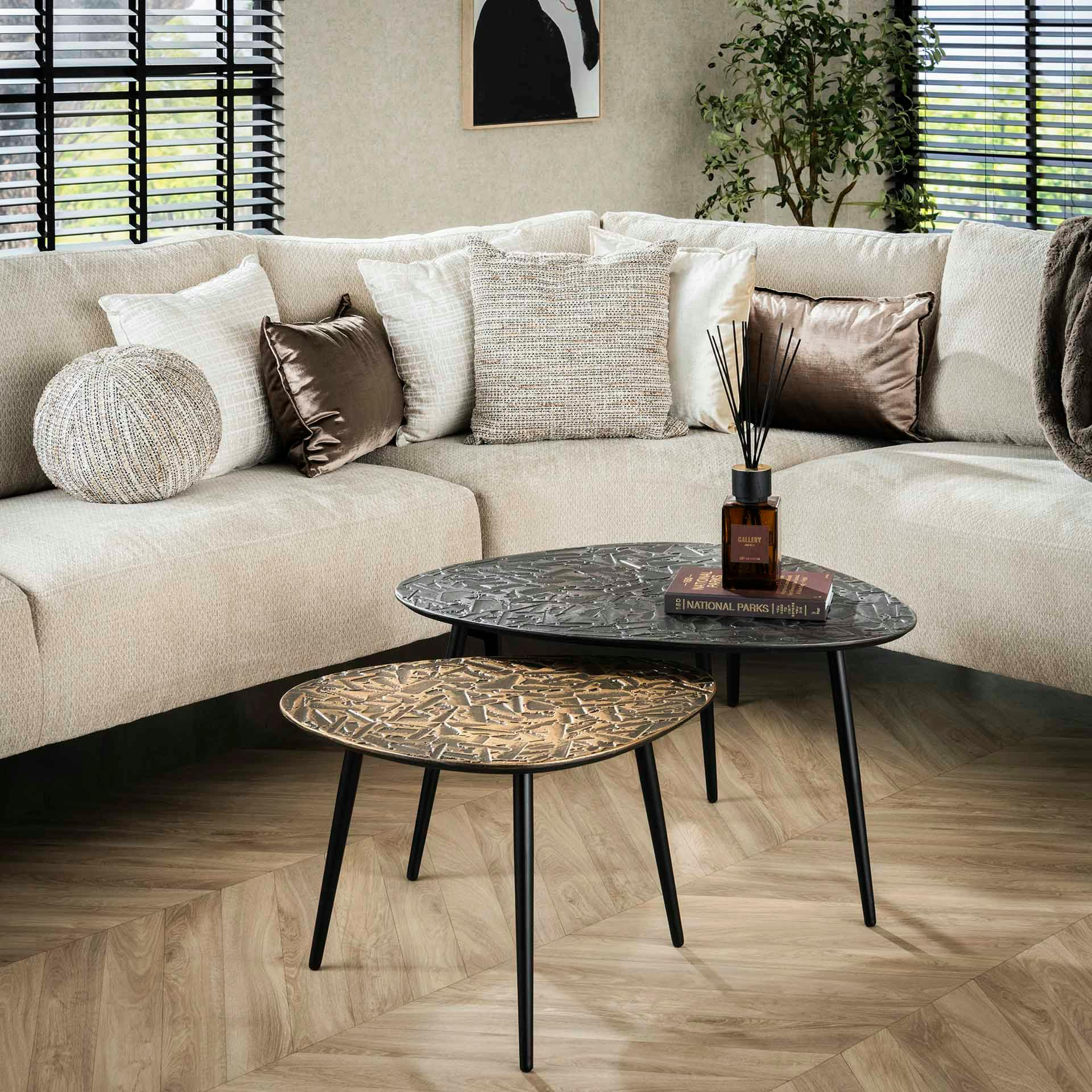 Table basse gigogne finition argent et or (lot de 2) RALF