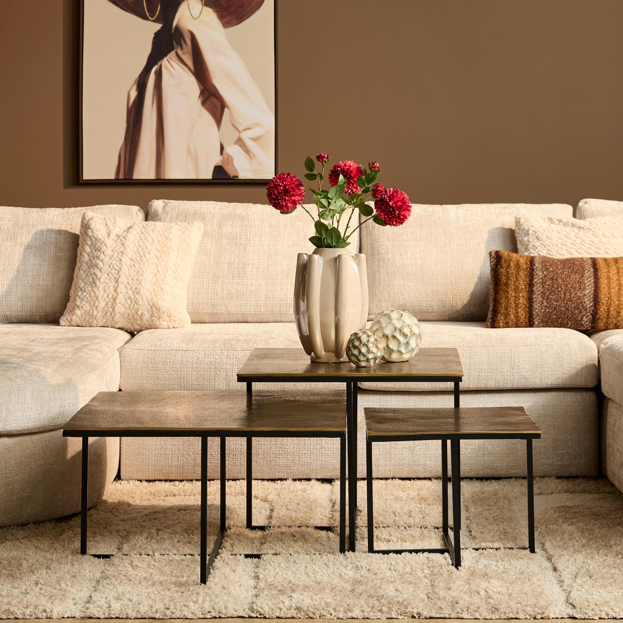 Table basse gigogne graphique à pieds croisés (lot de 3) KANO