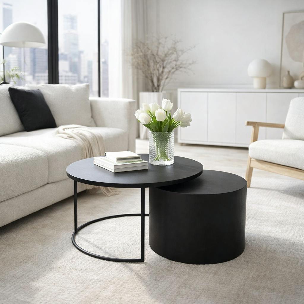 Table basse gigogne noire à bloc cylindre (lot de 2) KANO