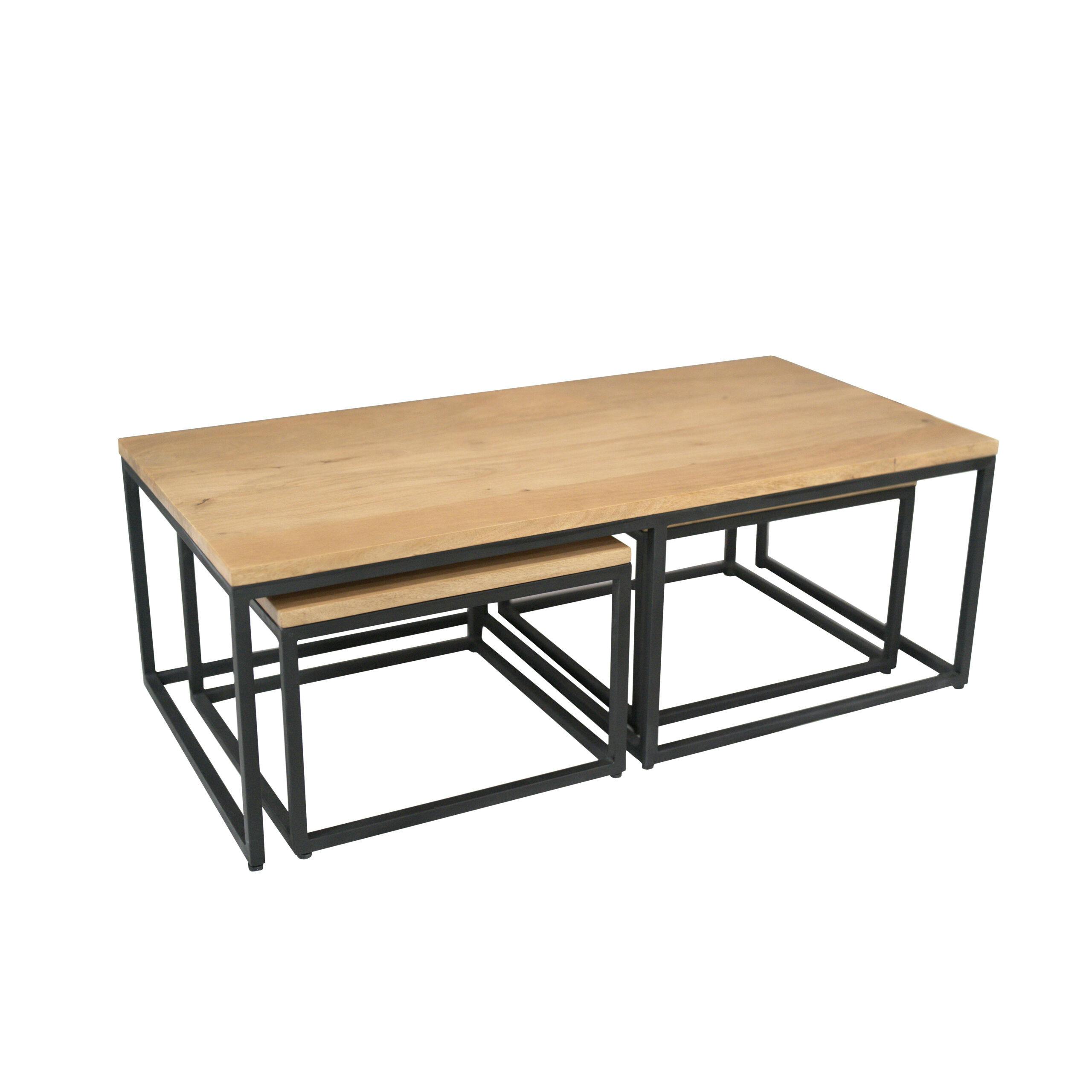 Table basse gigogne rectangulaire en bois clair (lot de 3) RIVANO