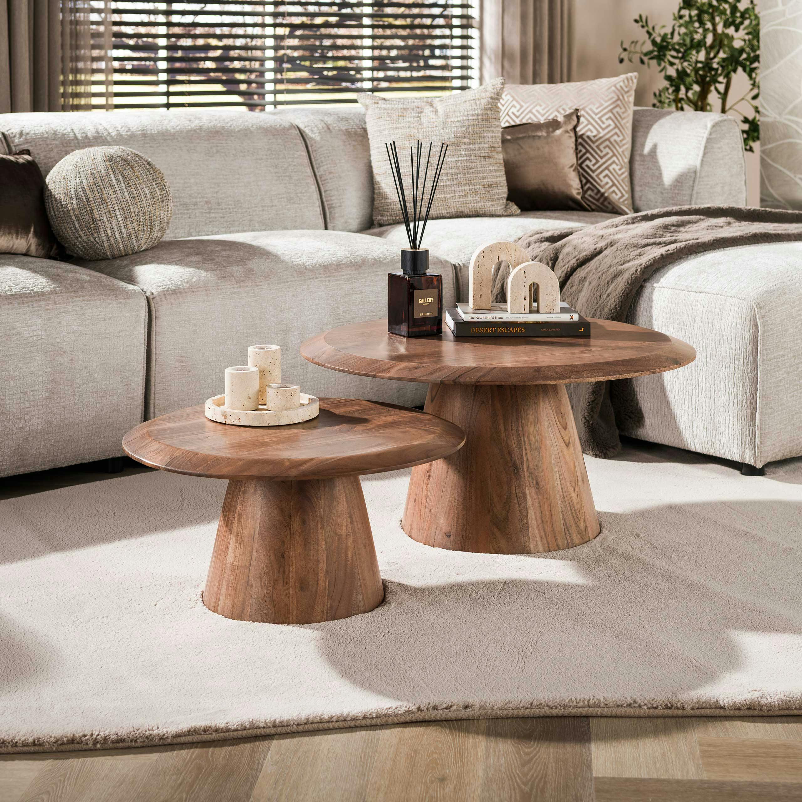 Table basse gigogne ronde bois foncé (lot de 2) NAKO