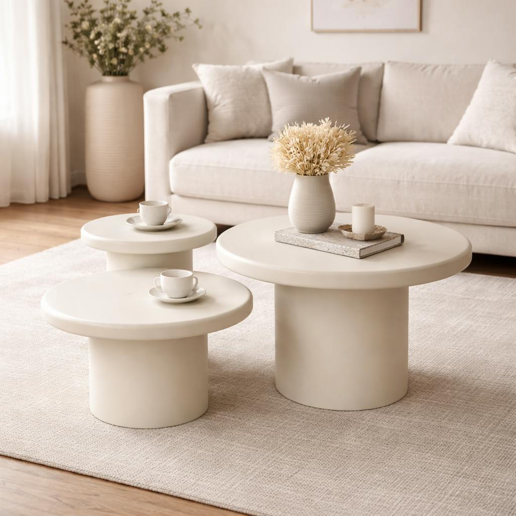 Table basse gigogne ronde bois sable à plateau épais (lot de 3) ALMA