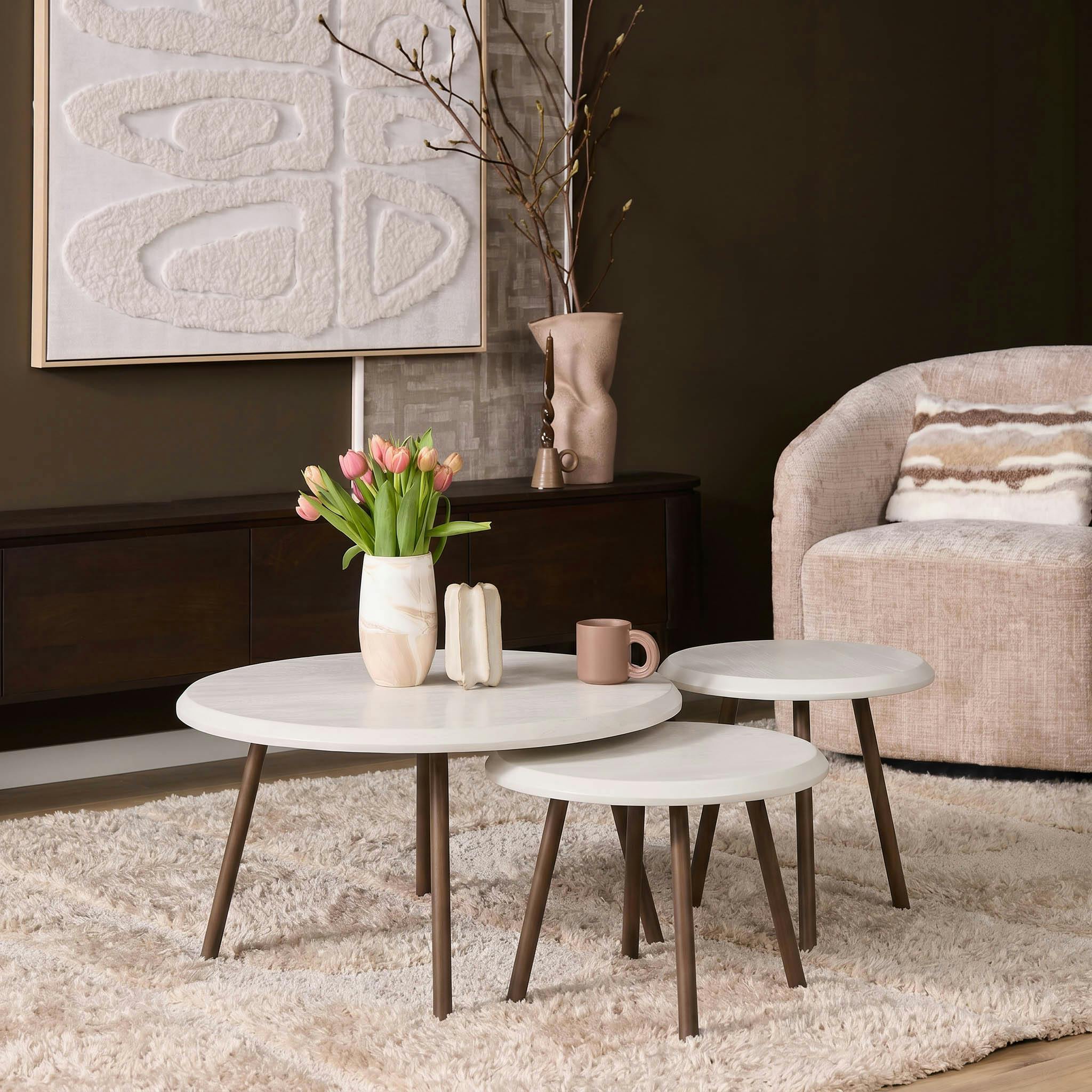 Table basse gigogne ronde en bois beige sable (x3) ALMA
