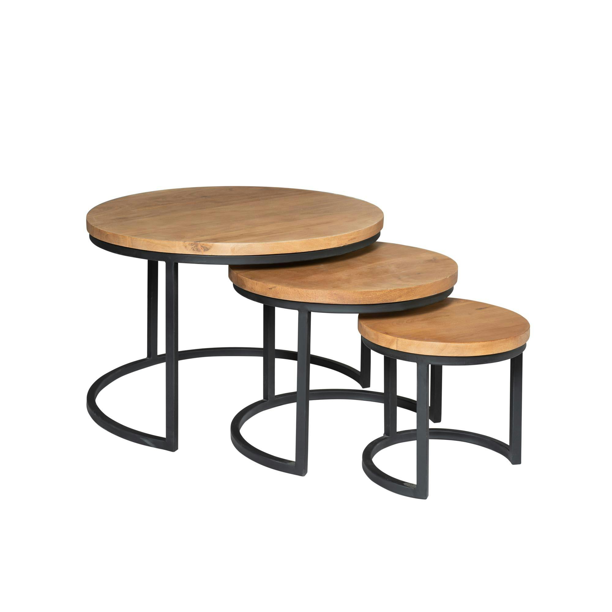 Table basse gigogne ronde en bois clair (lot de 3) RIVANO