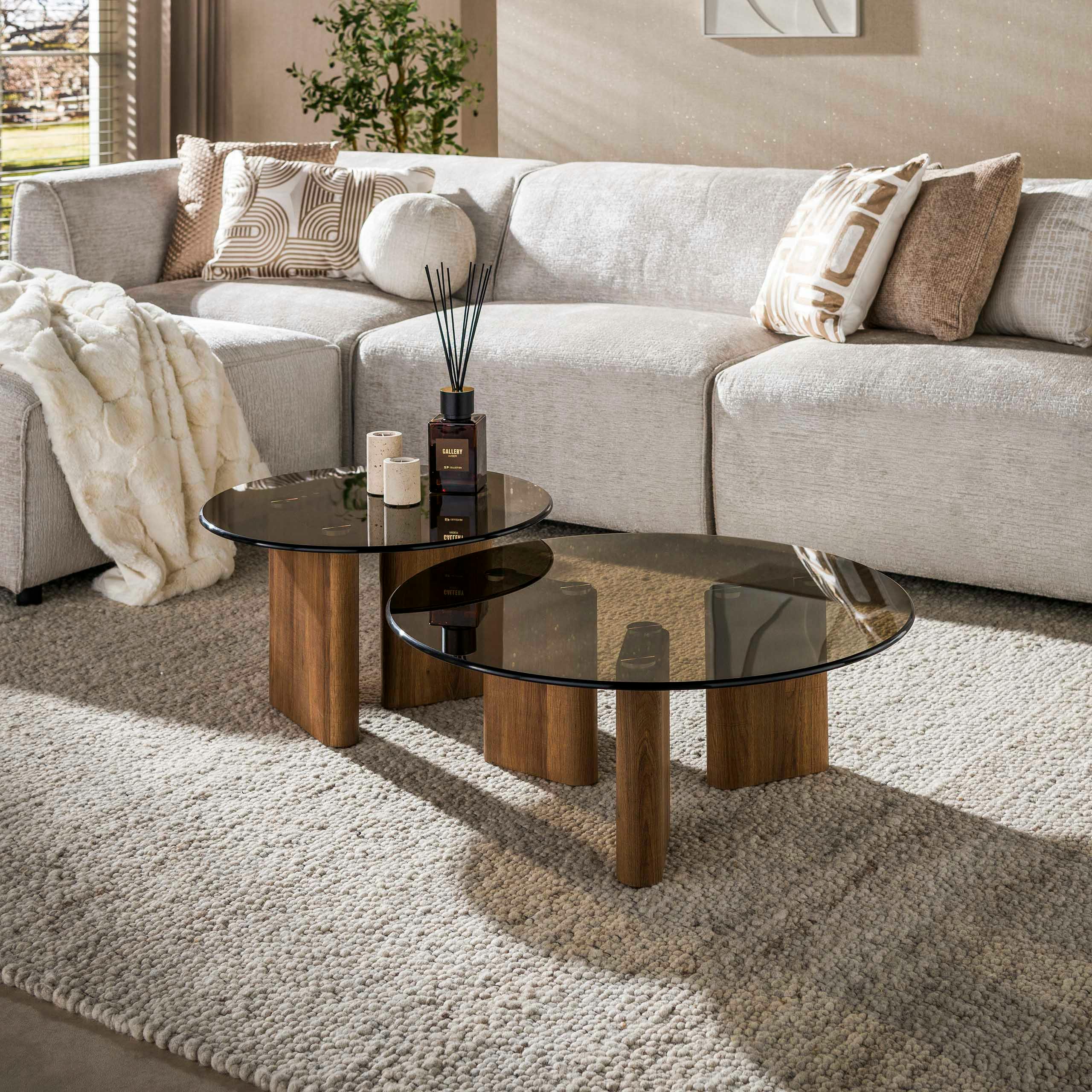 Table basse gigogne ronde en verre fumé (lot de 2) MILOS