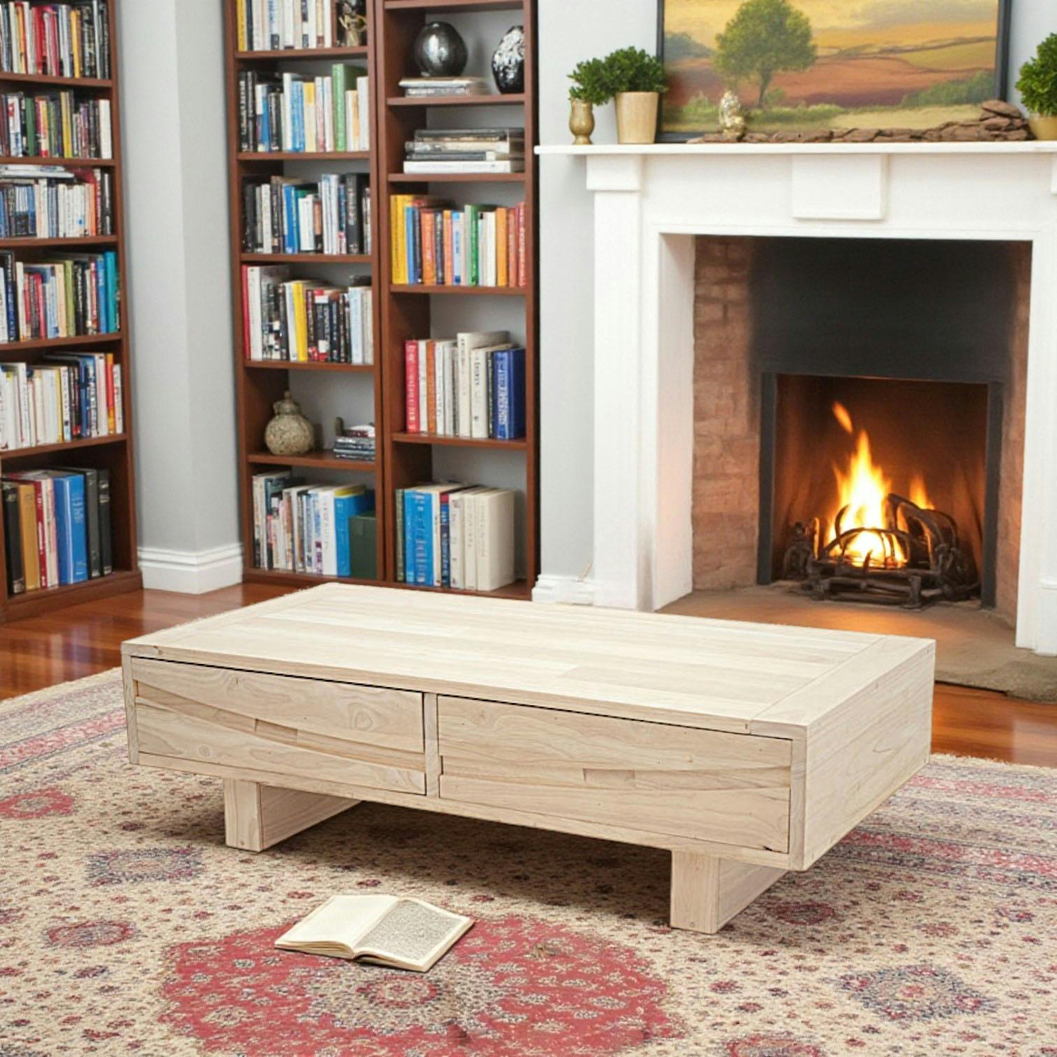 Table basse Hévéa 2 tiroirs 120x60x35cm NIAGARA