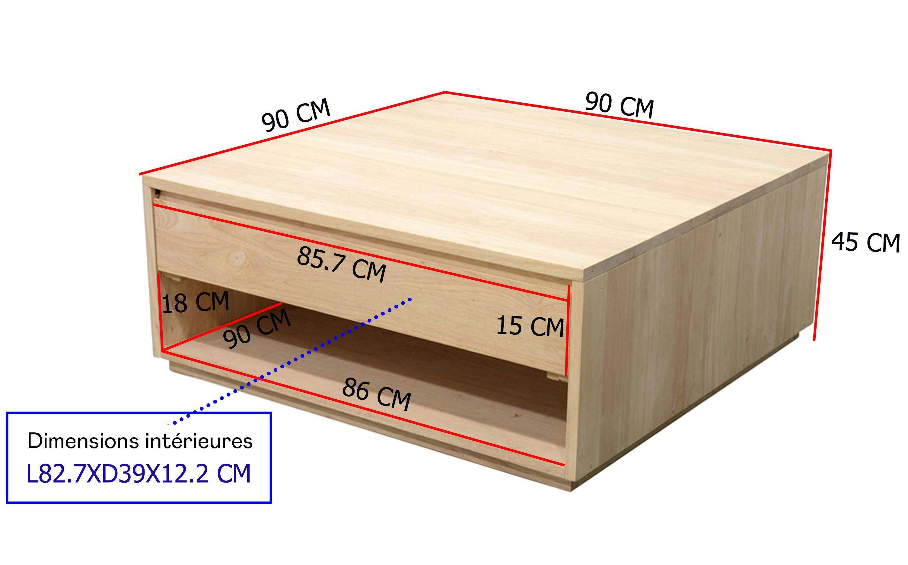 Table basse Hévéa 2 tiroirs 90x90x40cm BALTIC