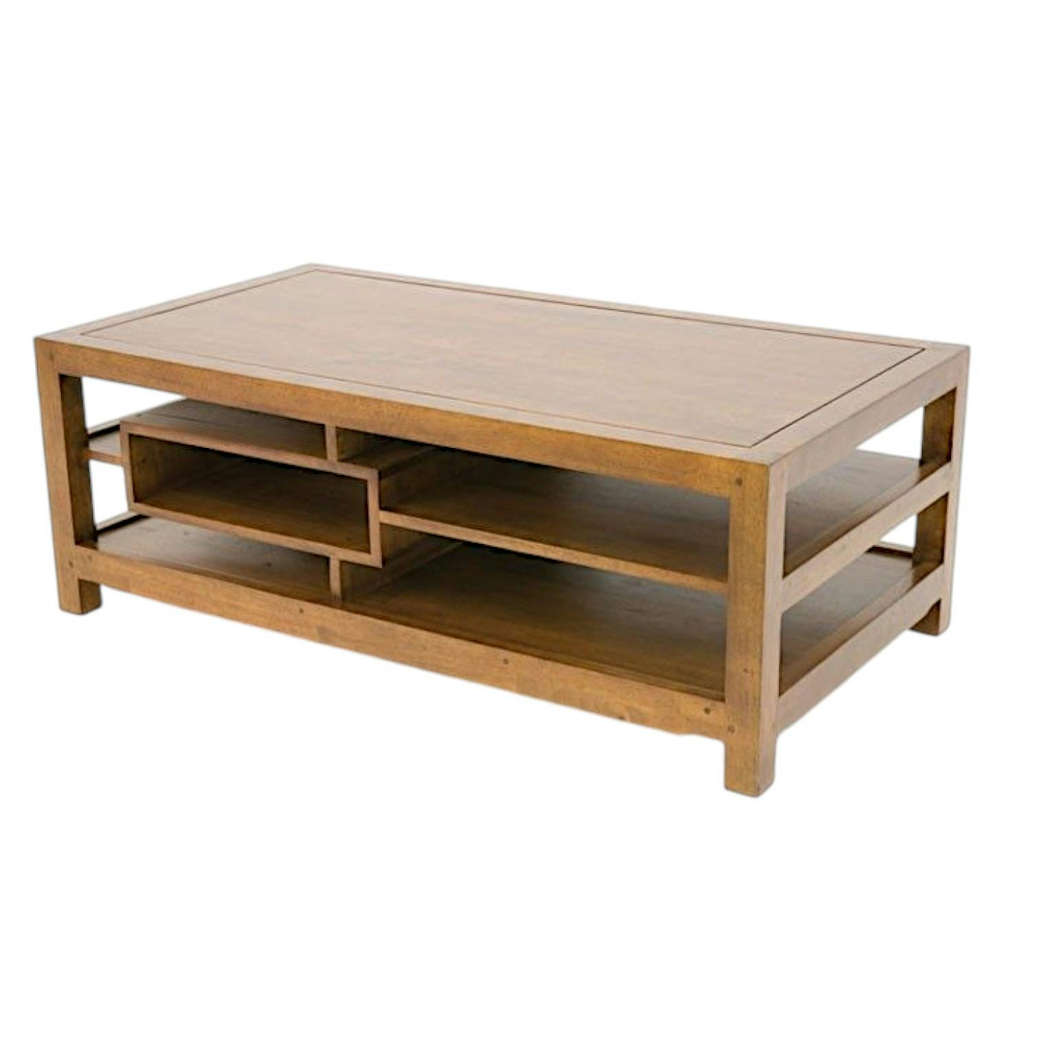 Table basse hévéa 3 plateaux 5 niches 110x60cm MAORI