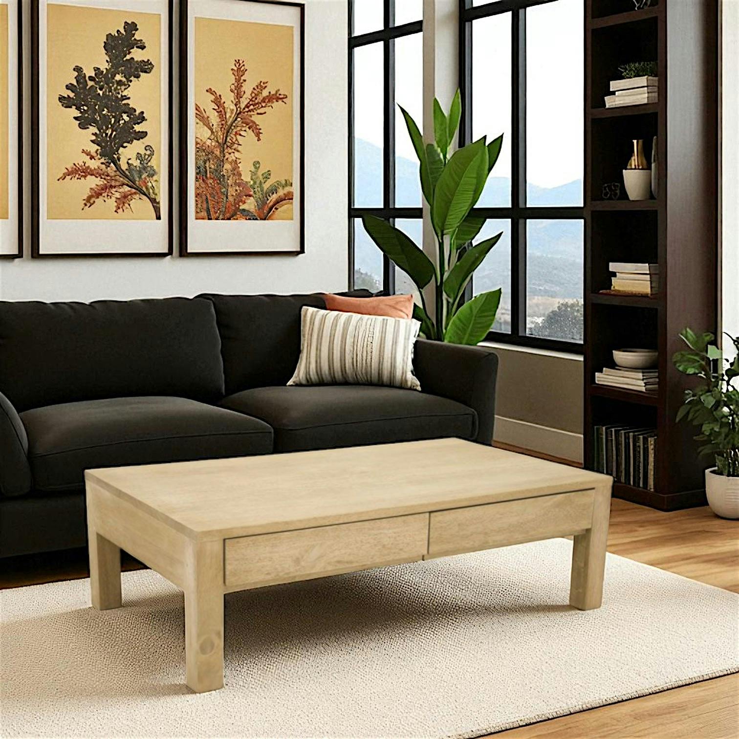 Table basse hévéa 4 tiroirs 115X65cm OLGA