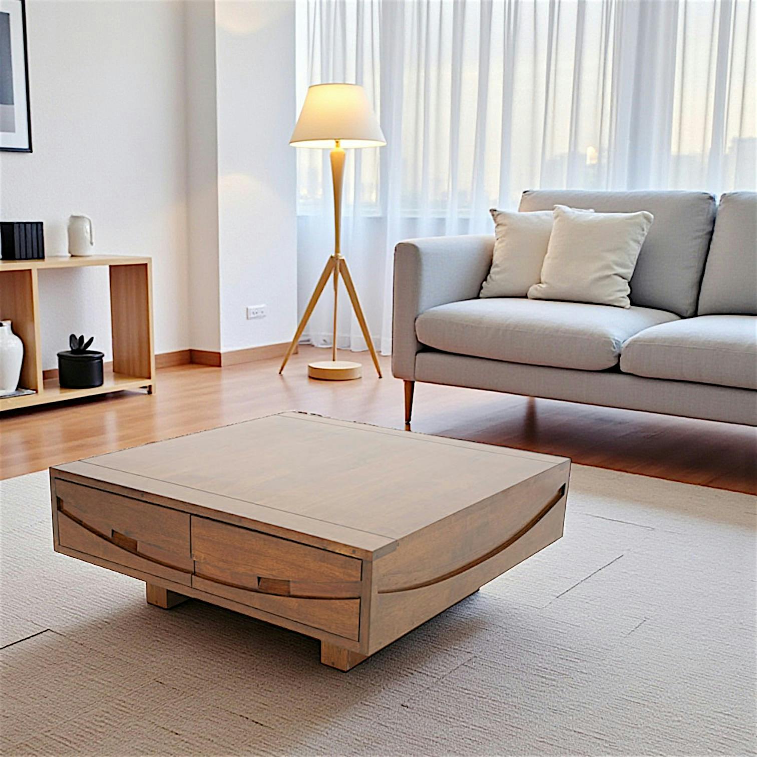Table basse Hévéa 4 tiroirs 90x90x35cm NIAGARA