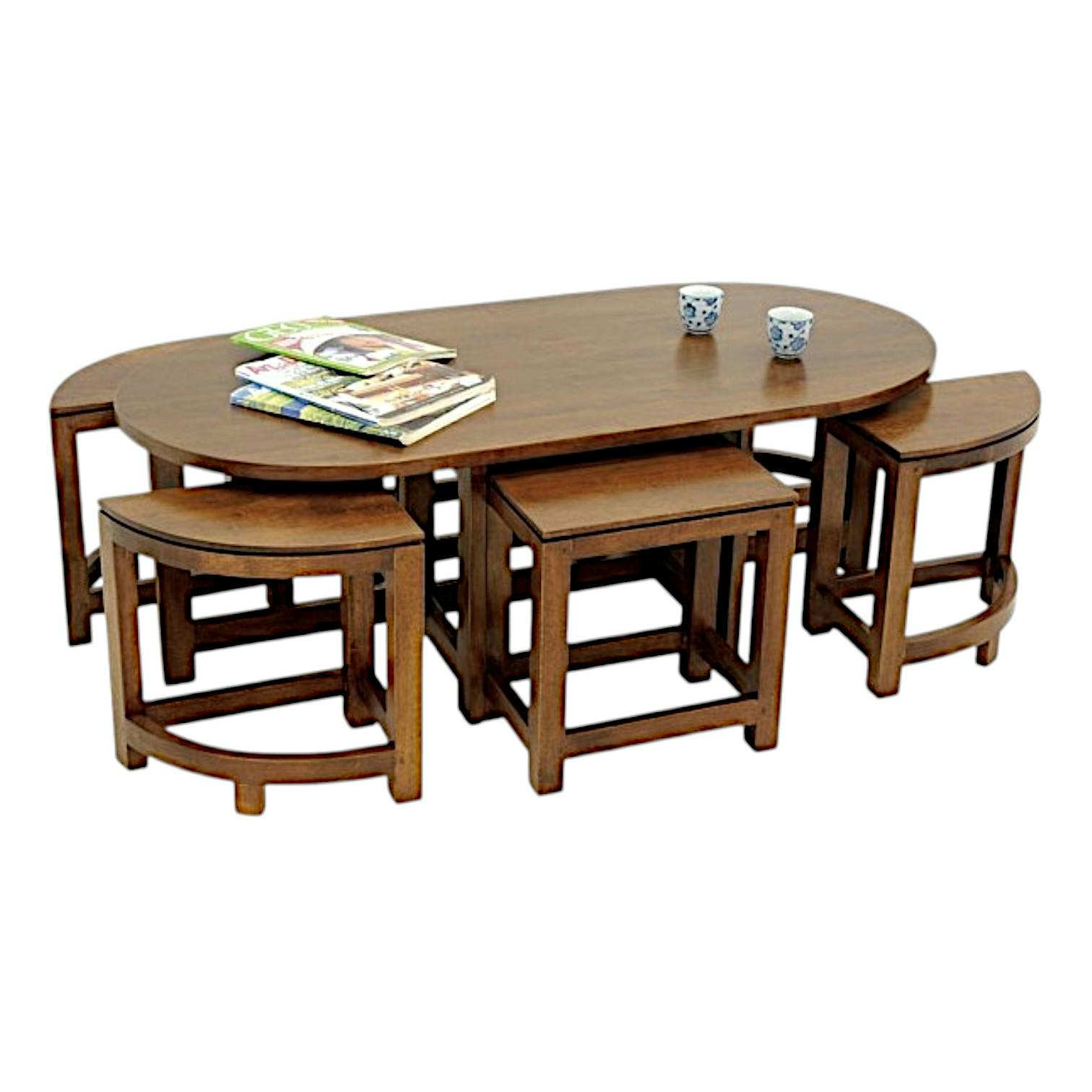 Table basse hévéa + 6 tabourets MAORI