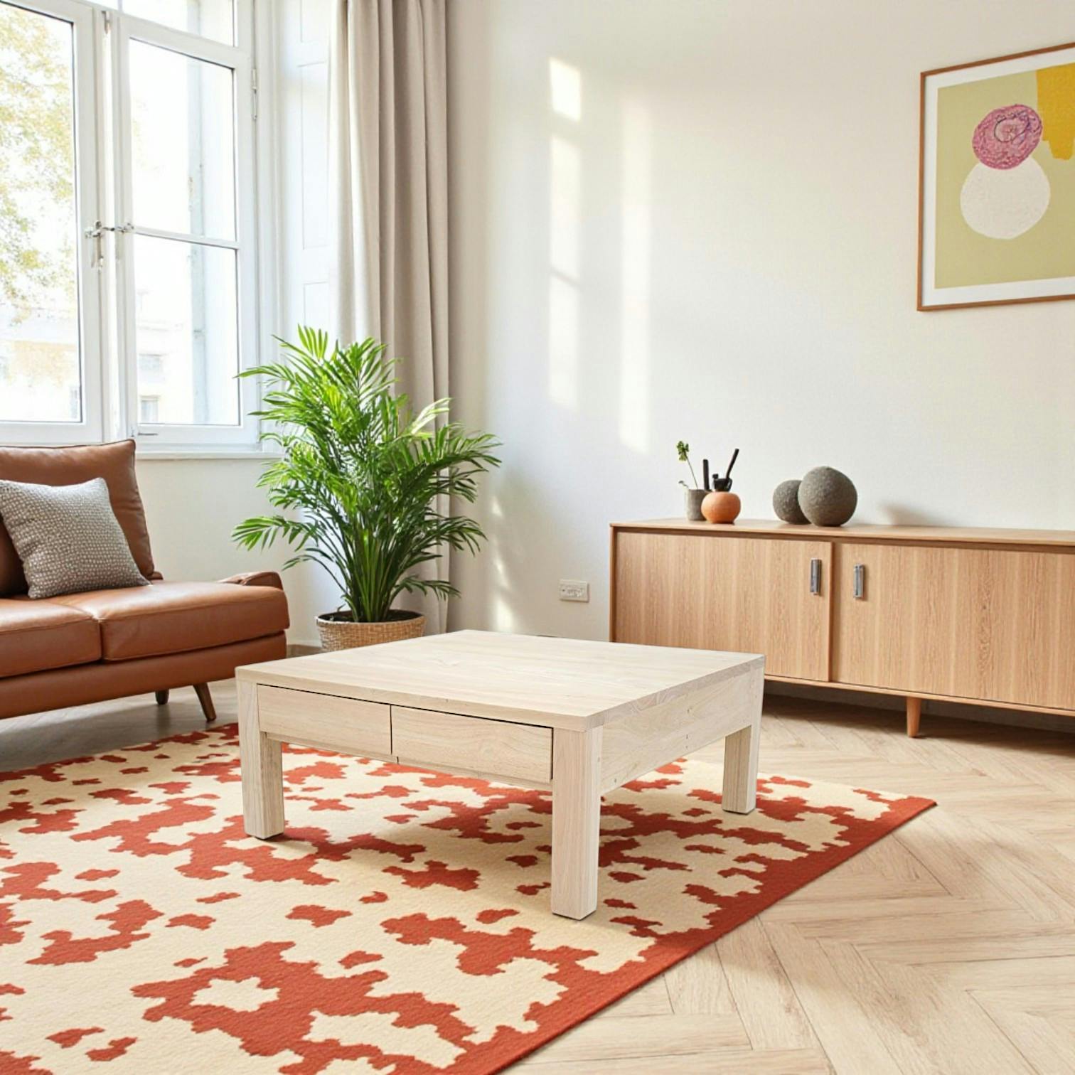 Table basse hévéa 80X80cm OLGA