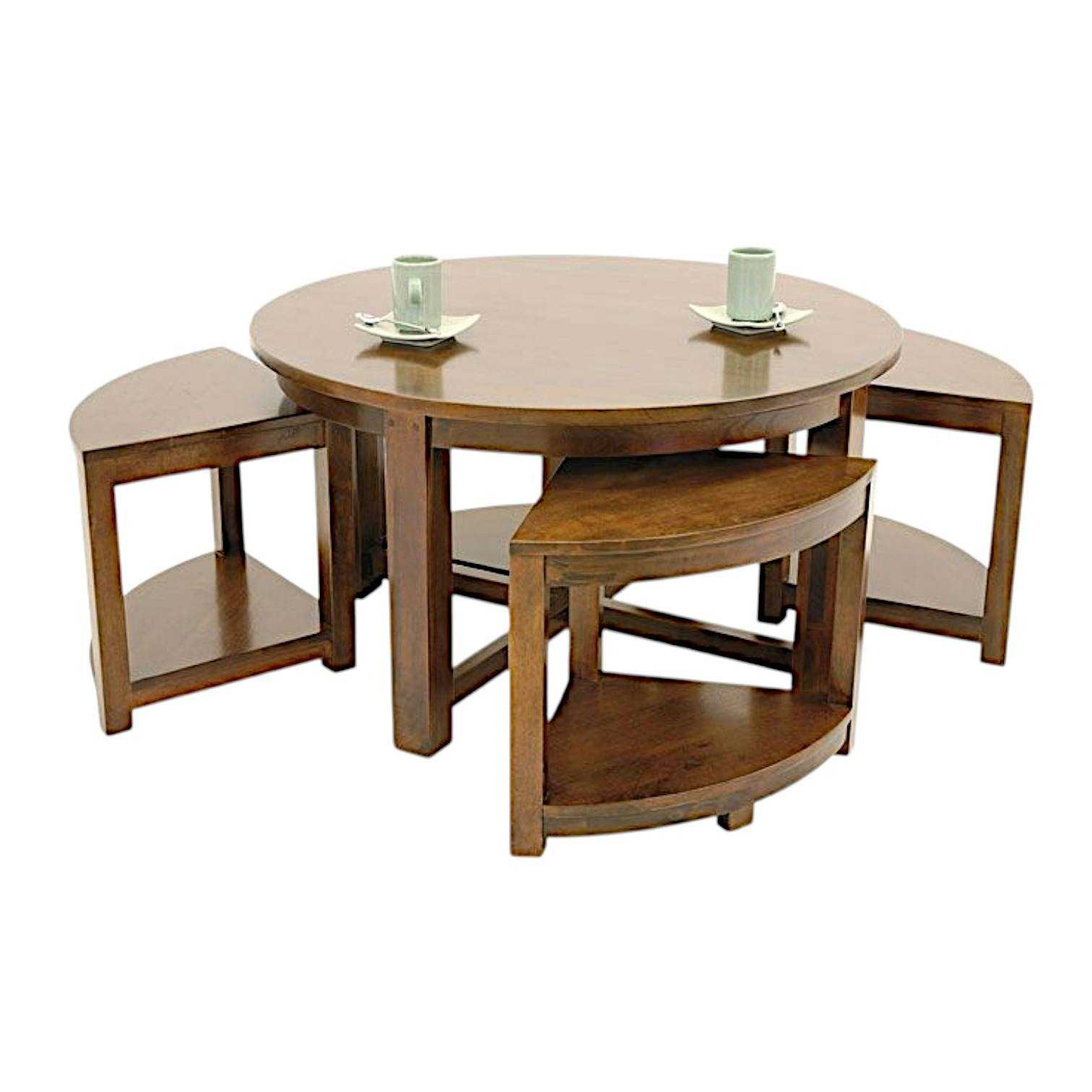 Table basse hévéa D90cm + 4 tabourets MAORI