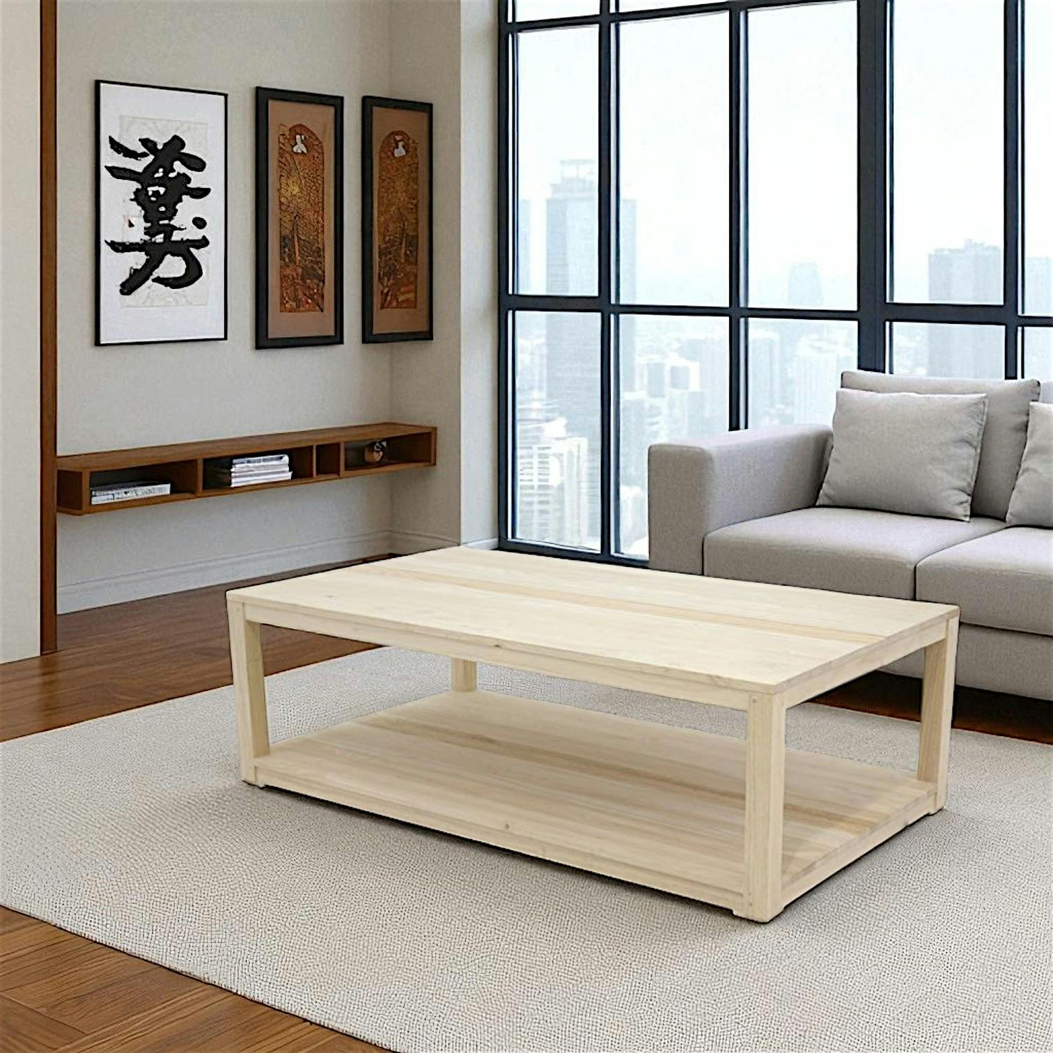 Table basse hévéa double plateau 125x70cm GALA