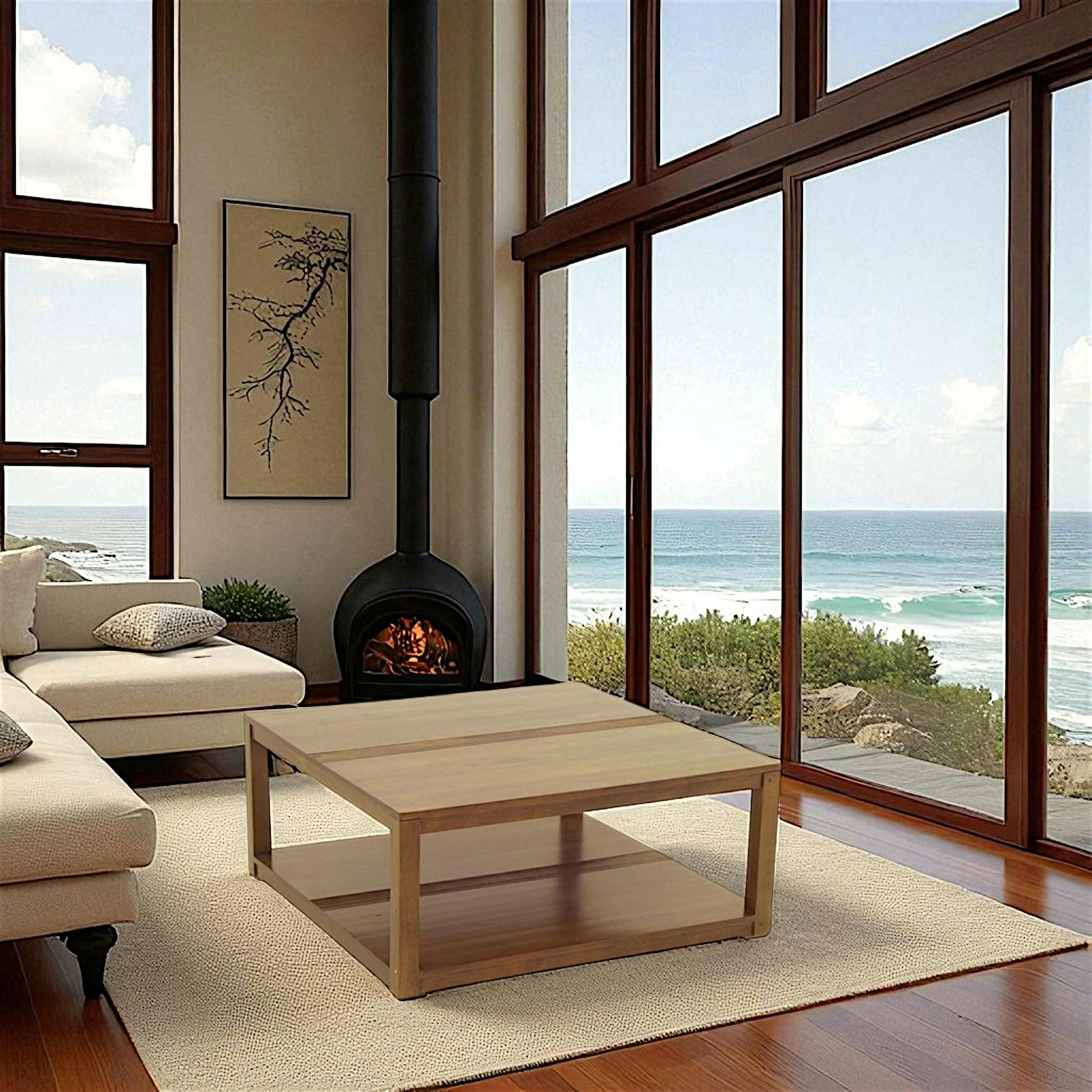 Table basse hévéa double plateau 90x90cm GALA