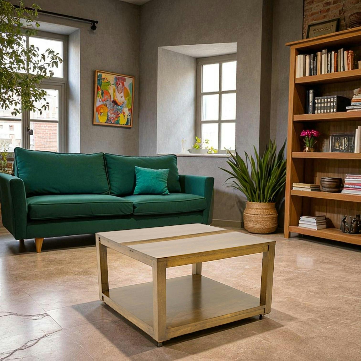Table basse Hévéa double plateaux 70x70x40cm GALA