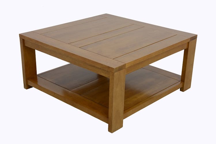 Table basse Hévéa double plateaux 80x80x38cm OLGA