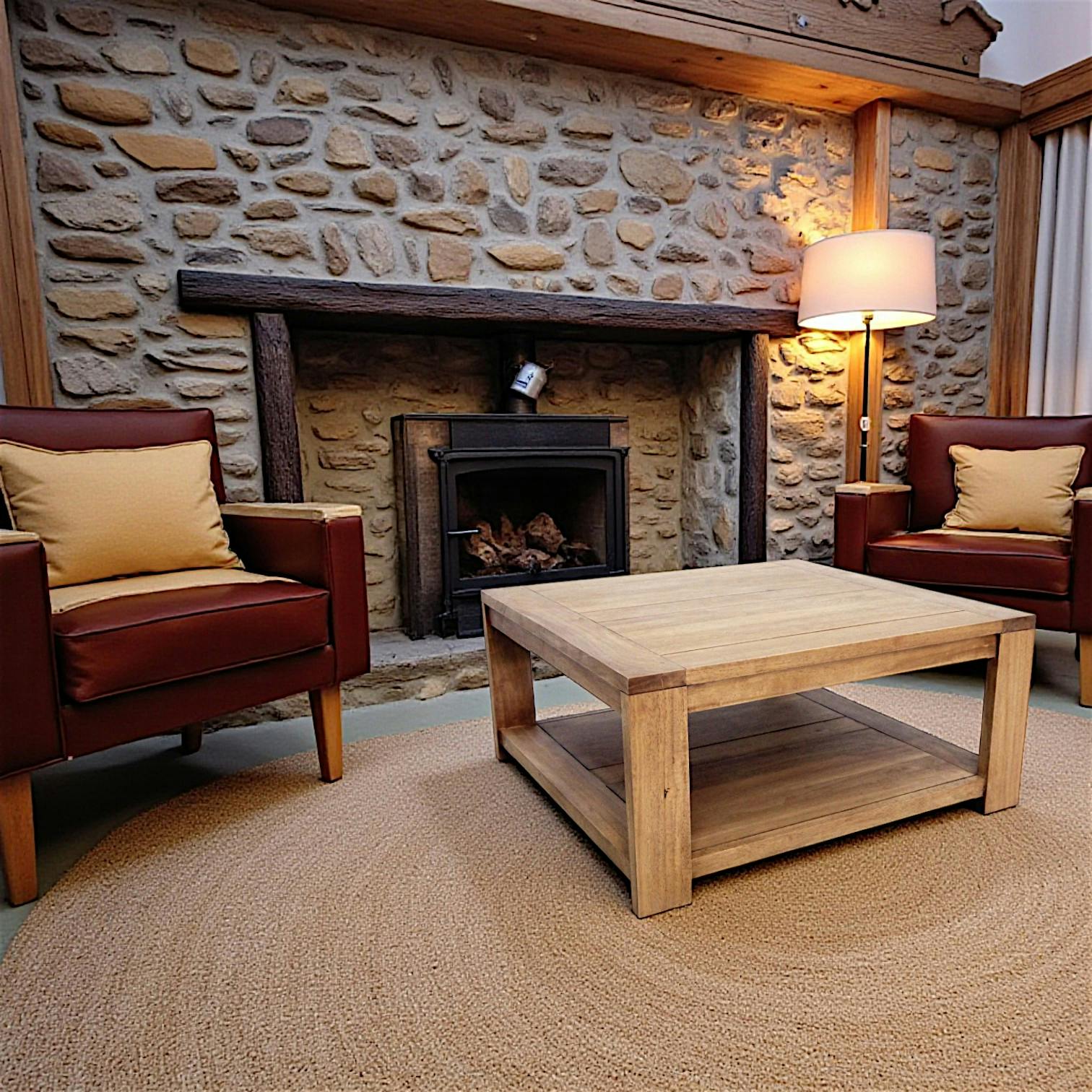 Table basse Hévéa double plateaux 80x80x38cm OLGA