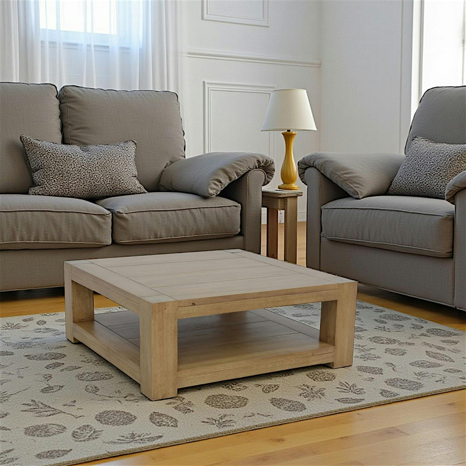 Table basse Hévéa double plateaux 90x90x35cm ATTAN