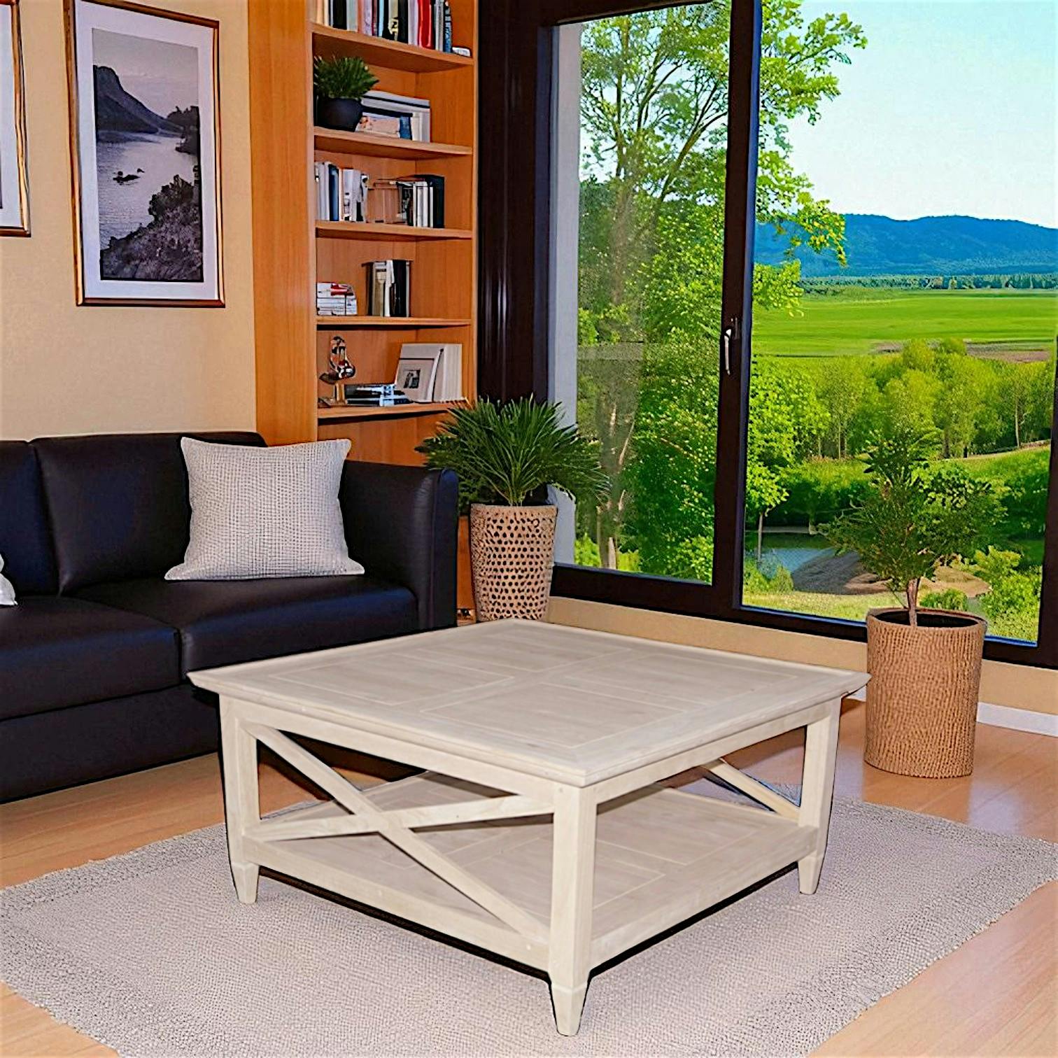 Table basse Hévéa double plateaux et côtés croisillons 90x90x45cm MAORI / TRADITION