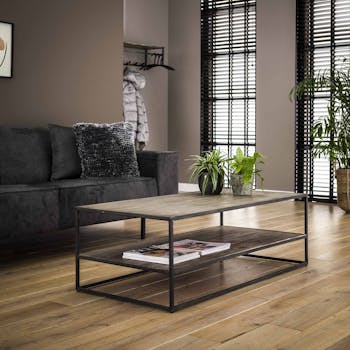 Table basse industrielle bois grisé OBAN