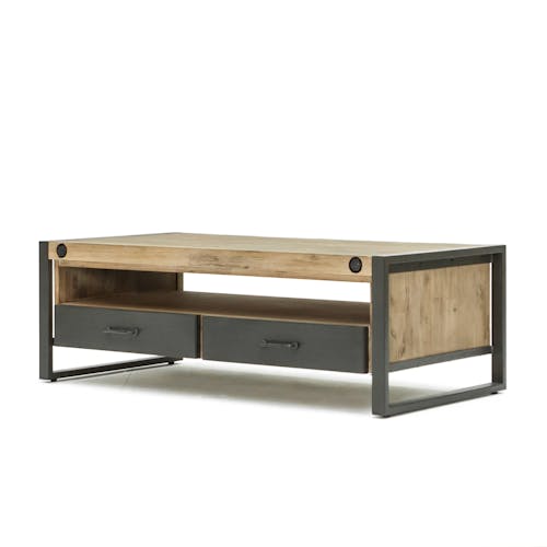Table basse rectangulaire en bois et metal de style industriel
