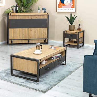 Table basse rectangulaire en bois et metal de style industriel