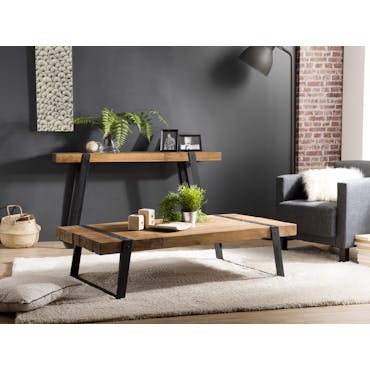  Table basse rectangulaire en bois recyle et metal de style contemporain