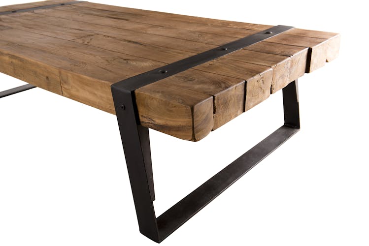Table basse rectangulaire en bois recyle et metal de style contemporain