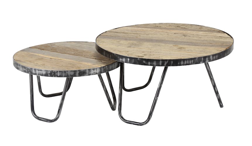 Tables basses gigognes en bois recycle et metal de style industriel