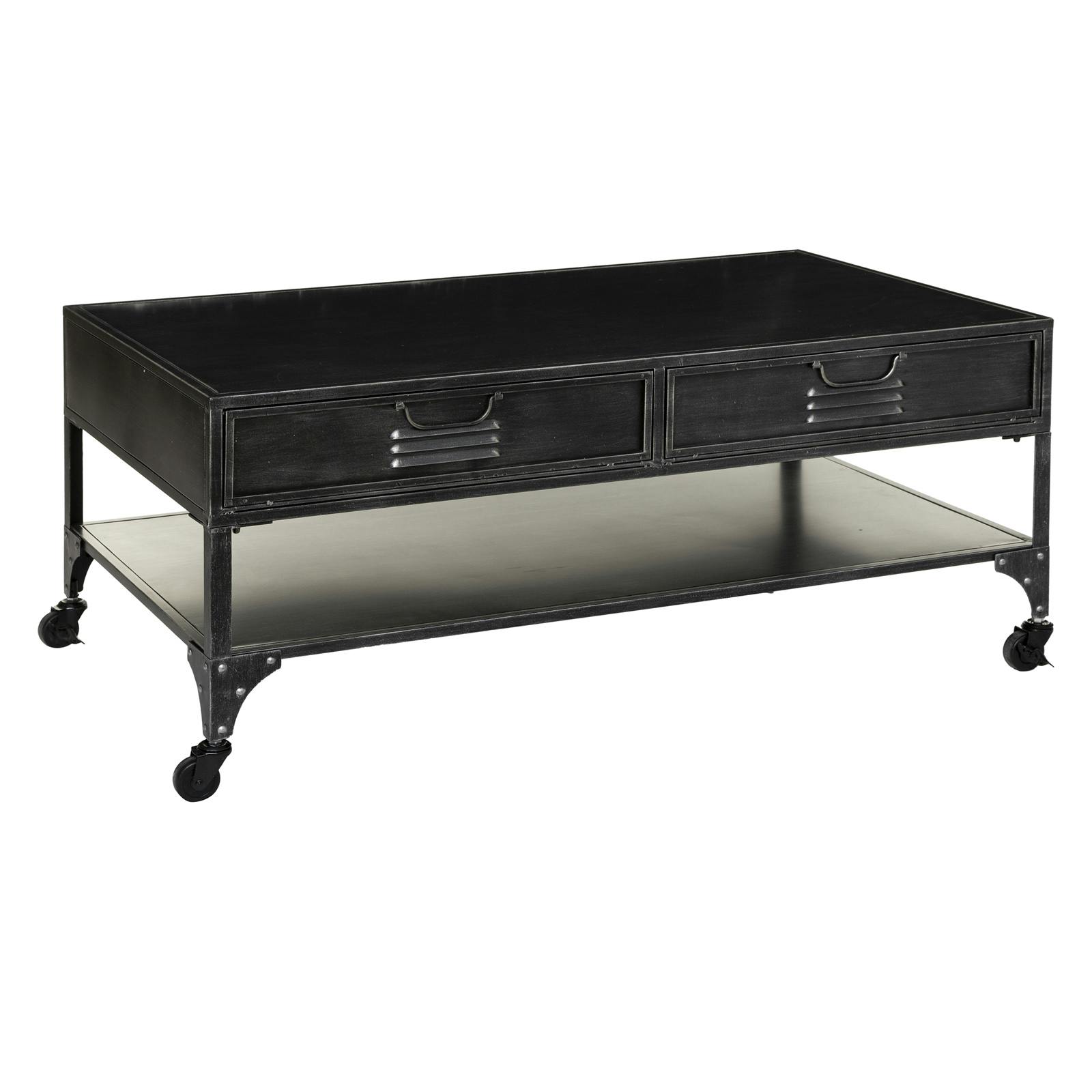 Table basse industrielle sur roulettes ATELIER