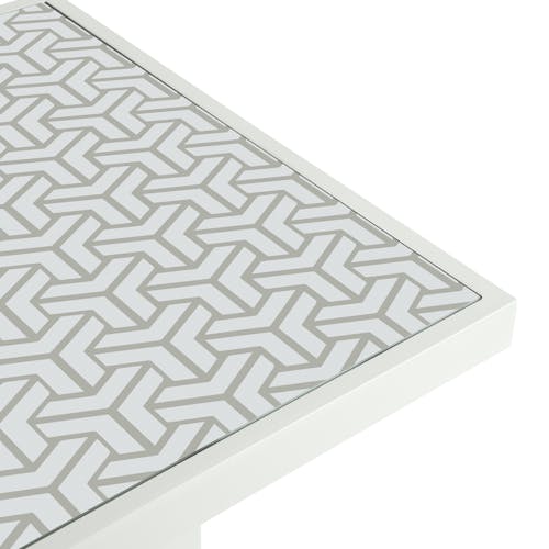 Table basse jardin en aluminium blanc avec pied central et motifs graphiques MAJORQUE