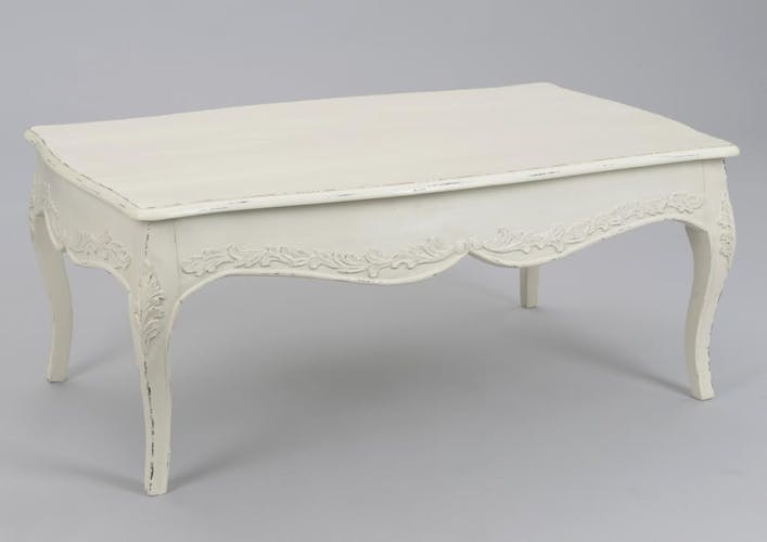 Table basse Louis XV bois blanc vieilli romantique 110 cm COMTESSE  L 110 x P 65 x  H 45 AMADEUS