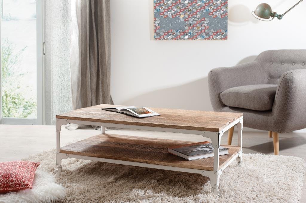 Table basse manguier et métal double plateau 111x61 RALF