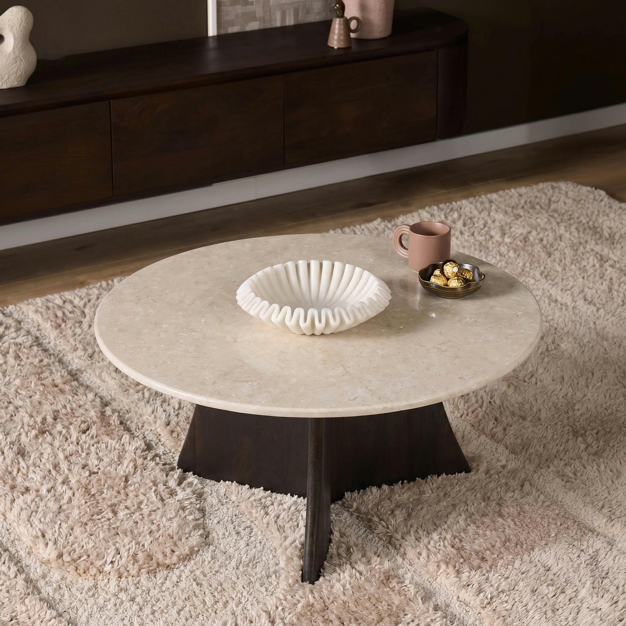 Table basse marbre et bois brun 3 branches DUOMO