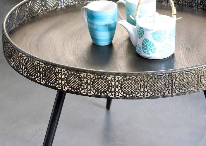 Table basse rone en metal couleur bronze de style oriental
