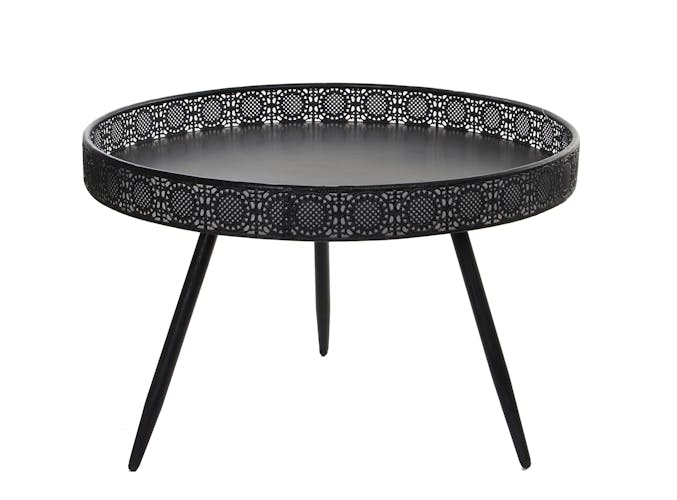 Table basse ronde en metal noir de style oriental