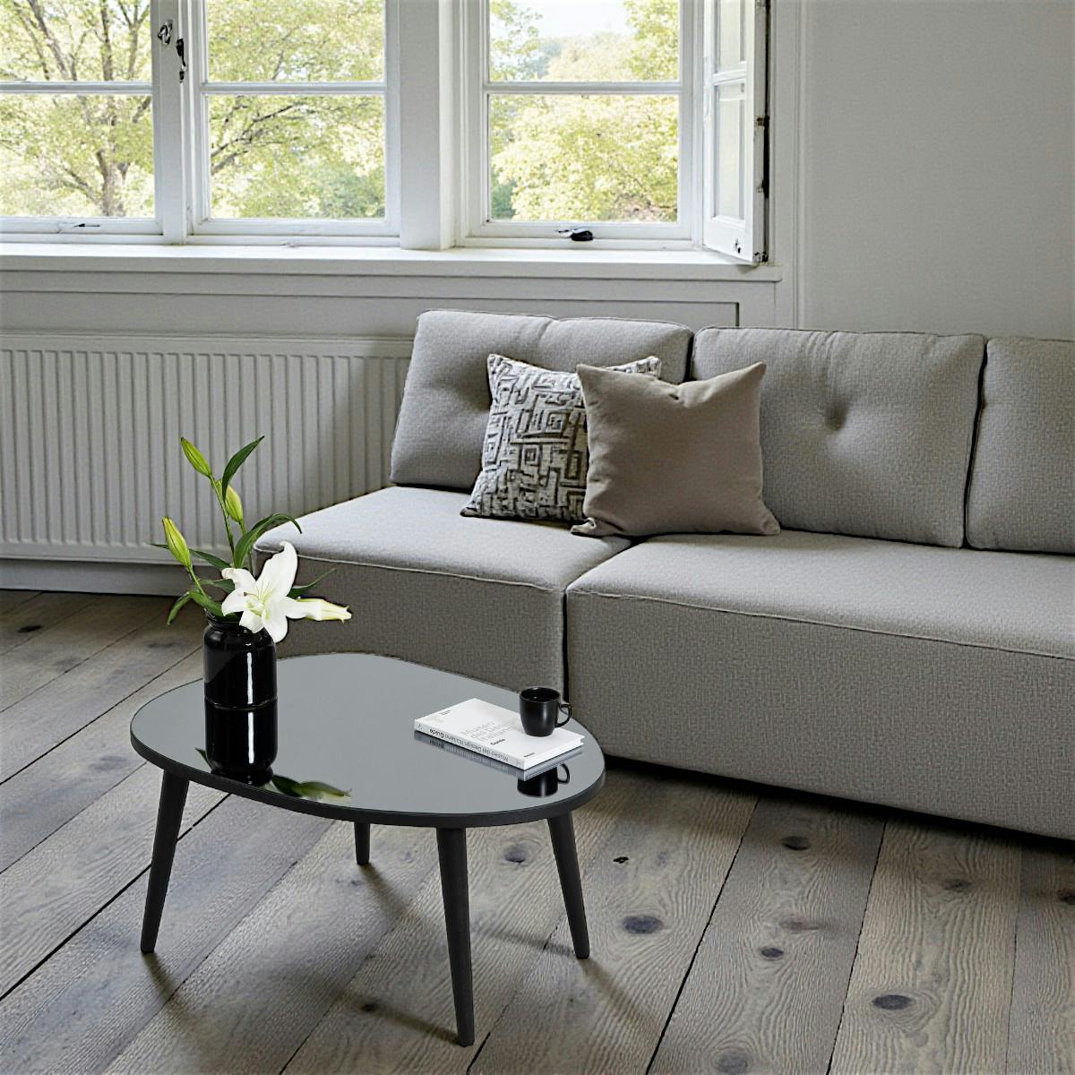 Table basse miroir forme organique pieds noirs TULUM