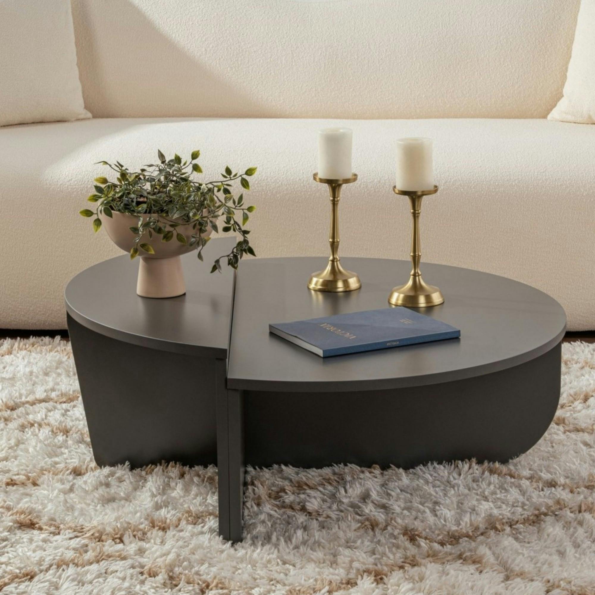 Table basse moderne anthracite effet laque - 2 hauteurs MARFA
